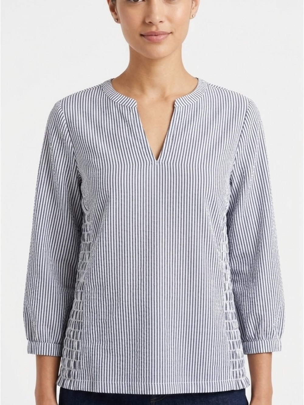 Soft Surroundings Navy and White Striped Split-Neck Tunic Medium